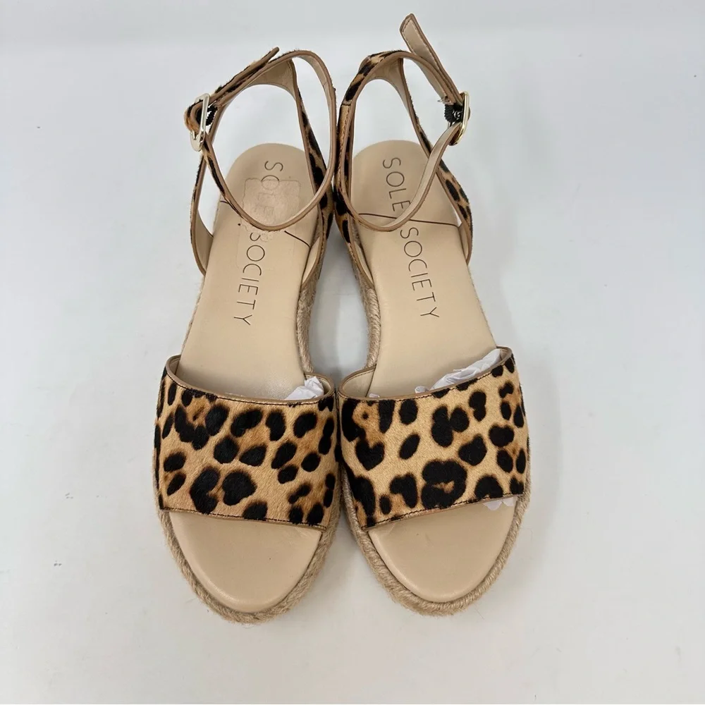Sole Society Verla Cow Hair Leopard Espadrille Platform Sandals Size 9.5‎
